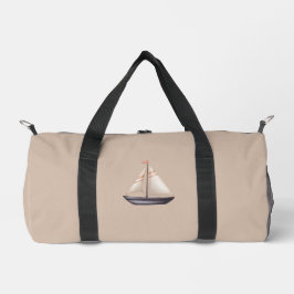 Brown Sailing Boat and Name on Beige Duffle Bag