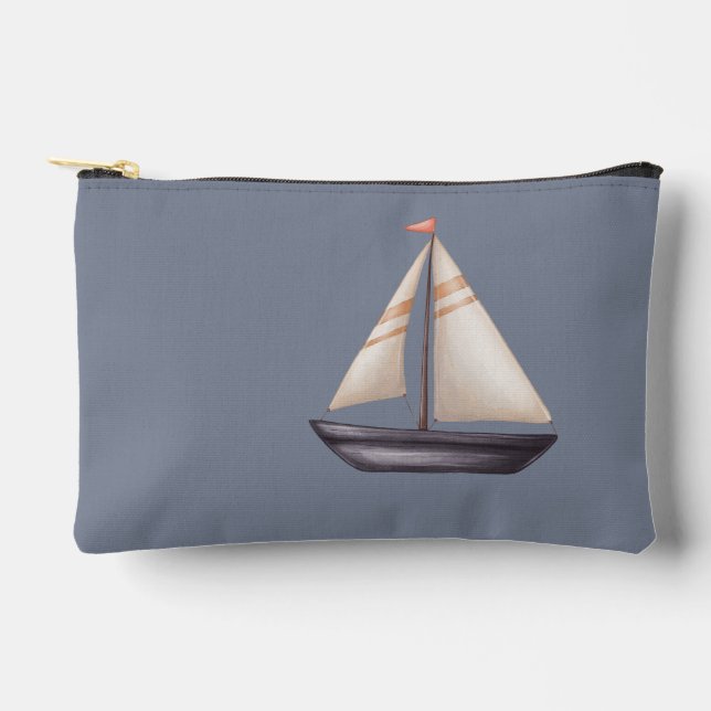 Brown Sailing Boat and Name on Gray Zubehörtasche (Vorderseite)