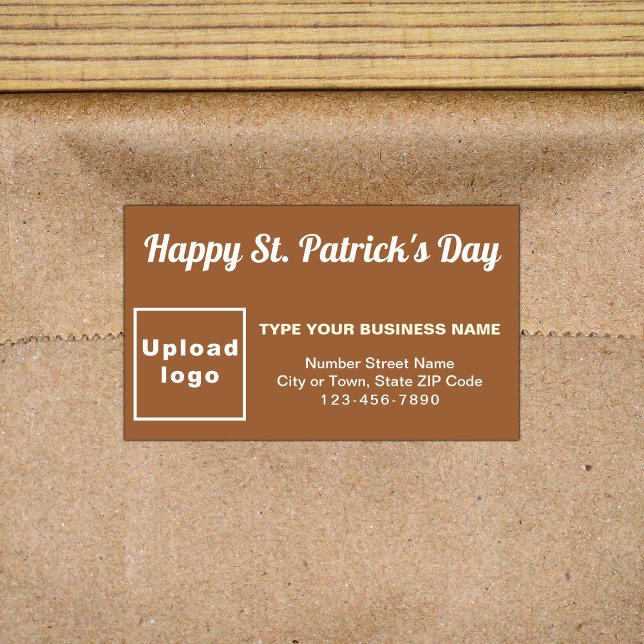 Brown Saint Patrick Business Rectangle Aufkleber (Business brand with Saint Patrick greeting on brown rectangle sticker)