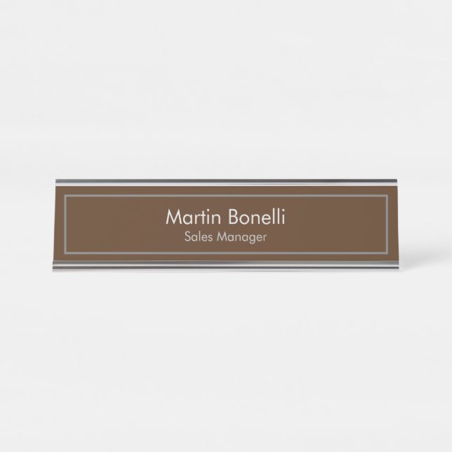 Brown Schlicht Simple Modern Beruflich Schreibtischnamensplakette (Vorderseite )
