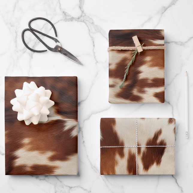 Brown Schwarz-weiß Cowhide Geschenkpapier Set (Vorderseite)