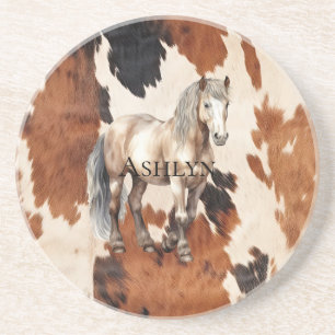 Brown Schwarz-weiß Cowhide Horse Getränkeuntersetzer