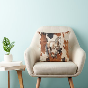 Brown Schwarz-weiß Cowhide Horse Kissen