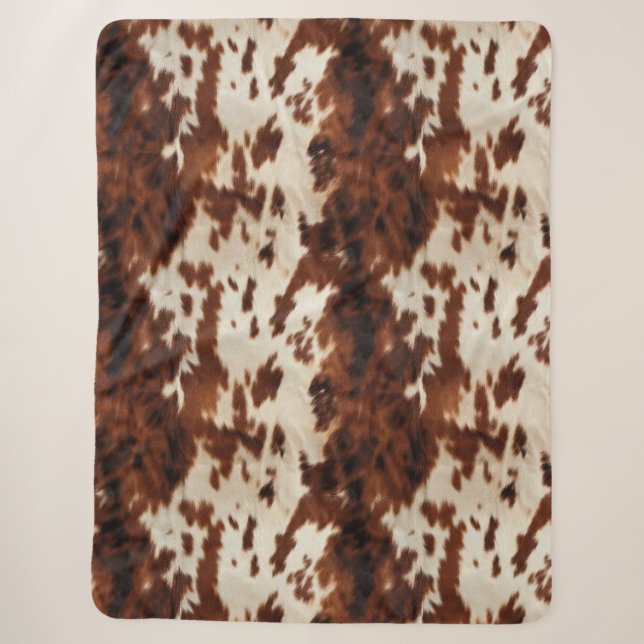 Brown Schwarz-weiß Cowhide Sherpadecke (Vorderseite)
