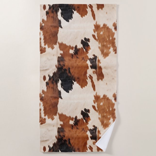 Brown Schwarz-weiß Cowhide Strandtuch (Vorderseite)