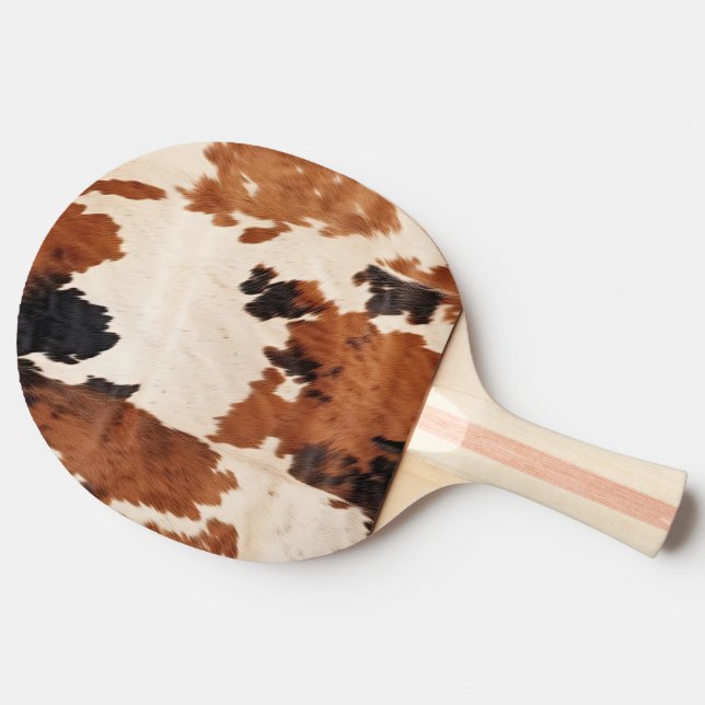 Brown Schwarz-weiß Cowhide Tischtennis Schläger (Seitenansicht)