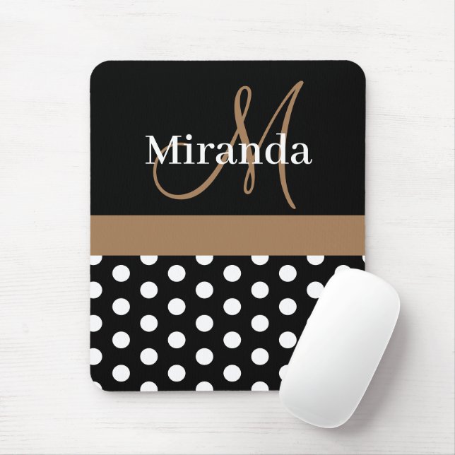 Brown Schwarz-weiß Polka Dot Monogram Mouse Pad Mousepad (Mit Mouse)