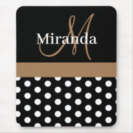 Brown Schwarz-weiß Polka Dot Monogram Mouse Pad Mousepad