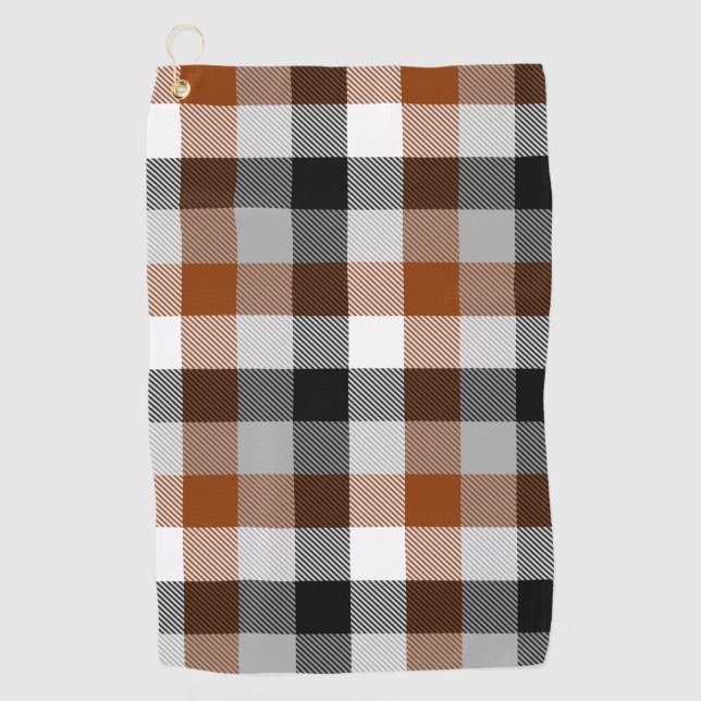 Brown Schwarz-weiß Twill Gingham Design Golfhandtuch (Vorderseite)