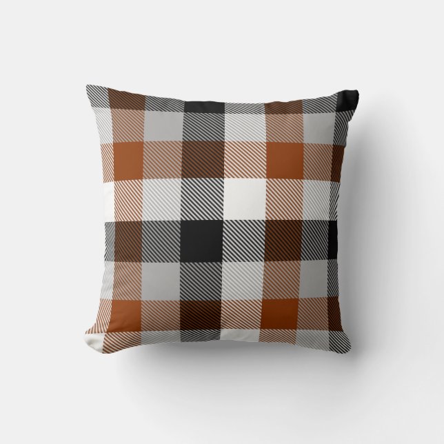 Brown Schwarz-weiß Twill Gingham Design Kissen (Vorderseite)