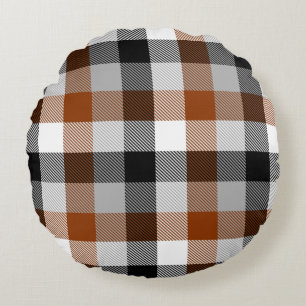 Brown Schwarz-weiß Twill Gingham Design Rundes Kissen