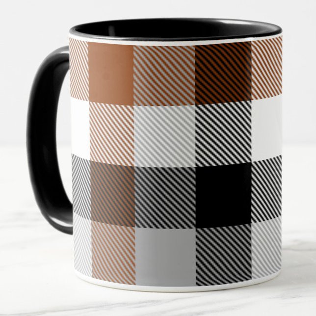 Brown Schwarz-weiß Twill Gingham Design Tasse (Von Creator hochgeladen)