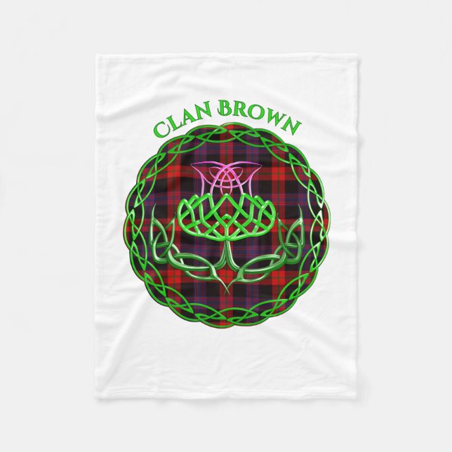 Brown Scottish Tartan Celtic Thistle Fleecedecke (Vorderseite)