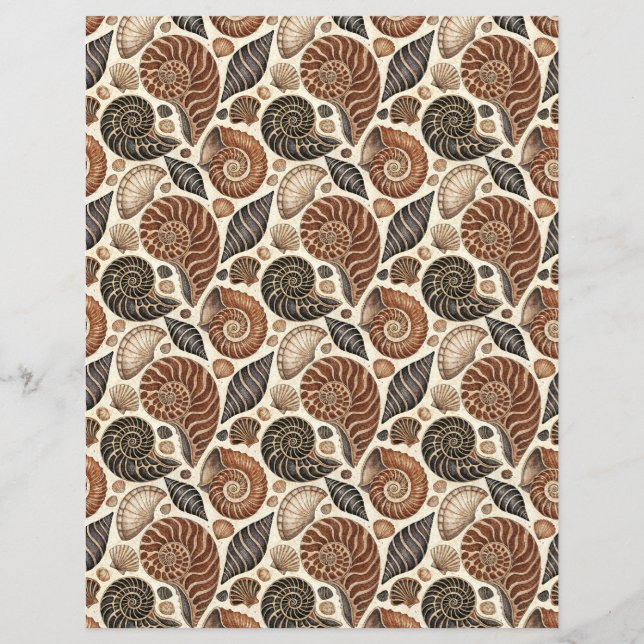 Brown Seashells Doppelseiten-Scrapbook-Papier (Vorderseite)