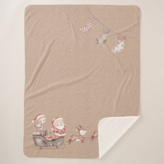 Brown Sherpa Blanket mit dem Weihnachtsmann im Rot Sherpadecke