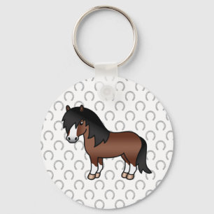 Brown Shetland Pony Cute Cartoon Illustration Schlüsselanhänger