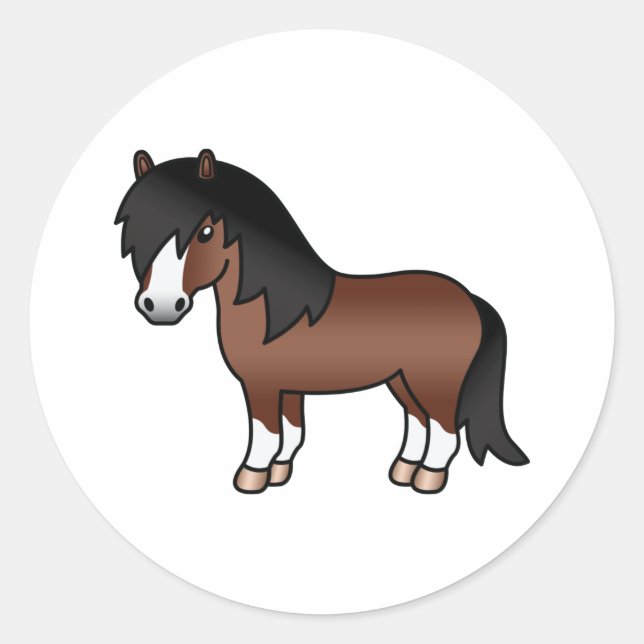 Brown Shetland Pony Niedlicher Cartoon Illustratio Runder Aufkleber (Vorderseite)