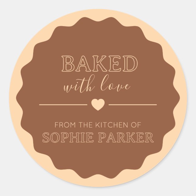 Brown Simple Baked With Love Scallop Sticker (Vorderseite)