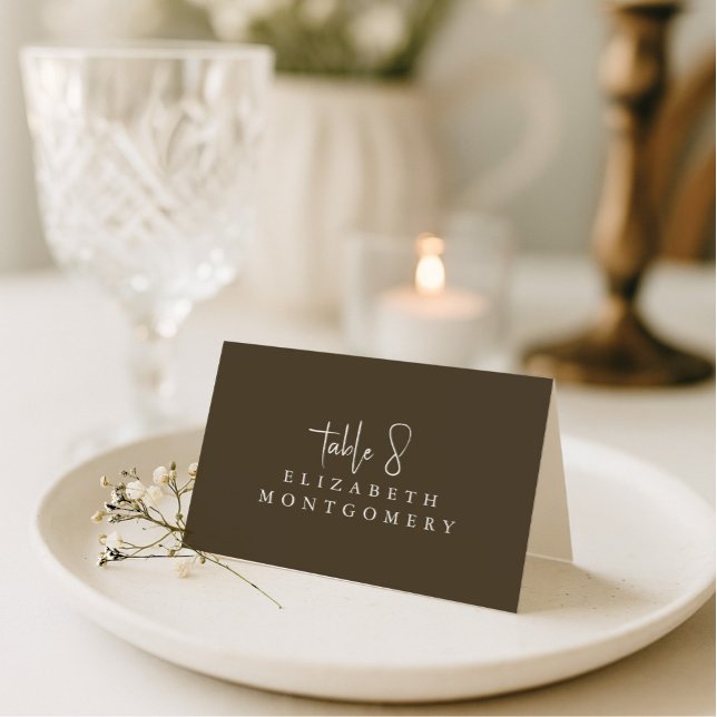 Brown Simple Modern Wedding Calligraphy Tischnummer (Von Creator hochgeladen)