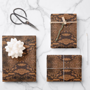 Brown Snake Skin Print Wrapping Paper Sheets Geschenkpapier Set