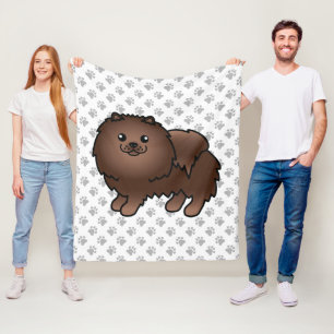 Brown Spitz Niedlich Cartoon Dog & Paws Fleecedecke