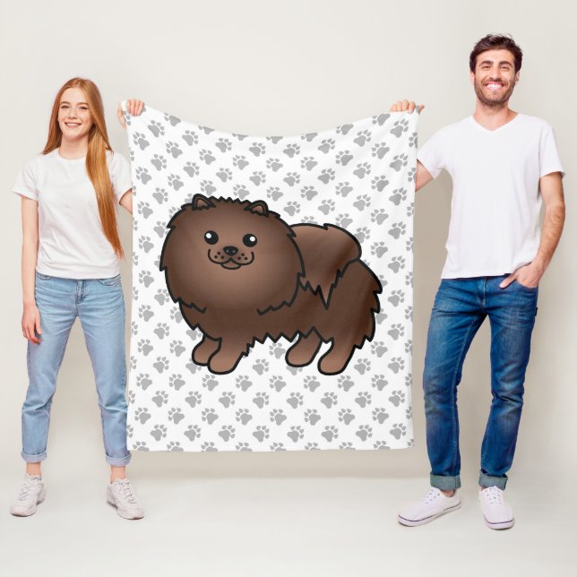 Brown Spitz Niedlich Cartoon Dog & Paws Fleecedecke (Beispiel)