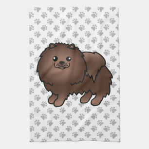 Brown Spitz Niedlich Cartoon Dog & Paws Geschirrtuch