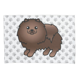 Brown Spitz Niedlich Cartoon Dog & Paws Kissenbezug