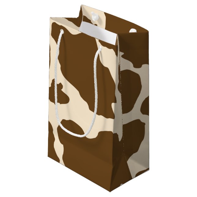 Brown Spots Cow Print Farmer Farm Animals Classy Kleine Geschenktüte (Vorderseite Schrägansicht)