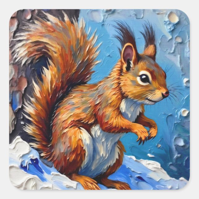 Brown Squirrel in the Snow Quadratischer Aufkleber (Vorderseite)