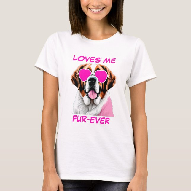 Brown St Bernard Pink Herzförmige Sonnenbrille T-Shirt (Vorderseite)