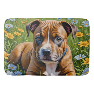 Brown Staffordshire Bull Terrier Puppy Acryli Art, Badematte