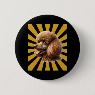Brown Standard Poodle Retro Sunburst Button