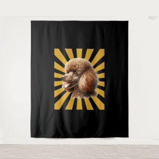 Brown Standard Poodle Retro Sunburst Wandteppich