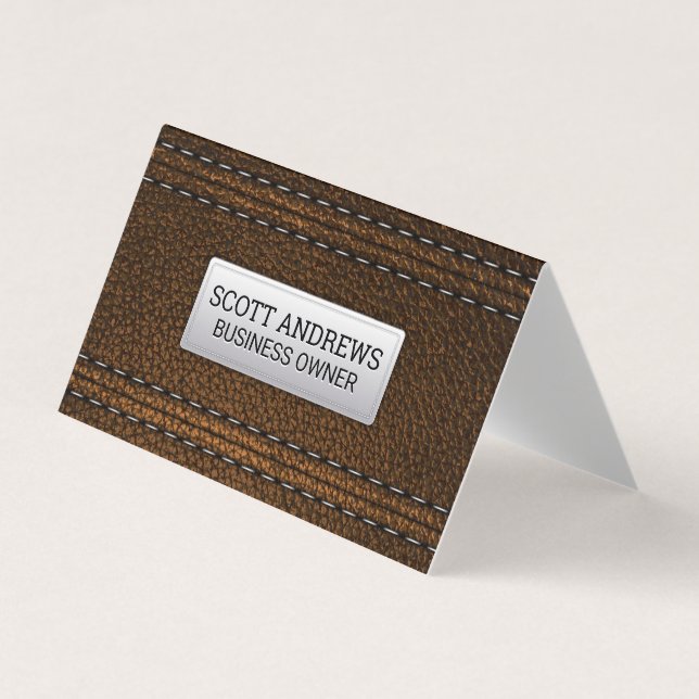 Brown Stitched Leather Visitenkarten (Vorderseite)