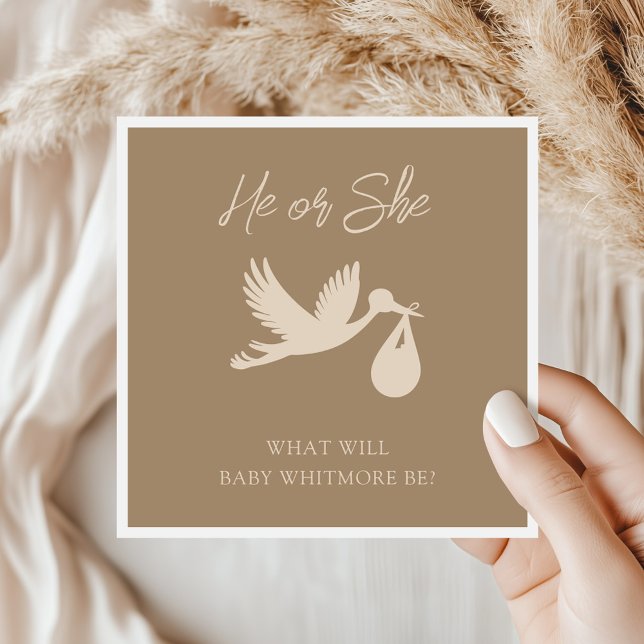 Brown Stork Baby Delivery He or she Gender Reveal Serviette (Von Creator hochgeladen)