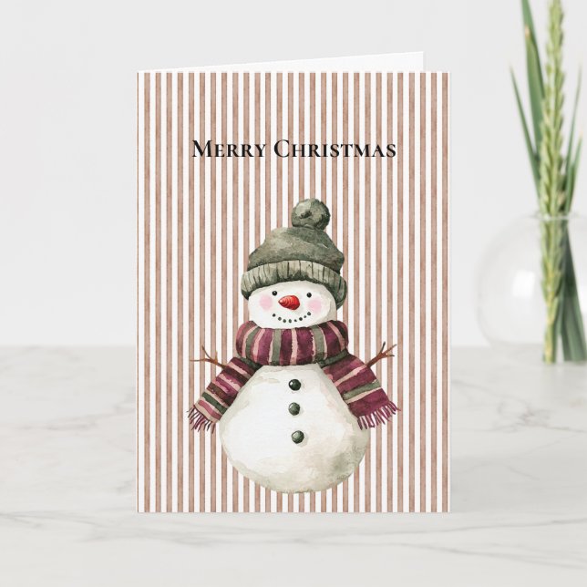 Brown Stripes Christmas Snowman Karte (Vorderseite)