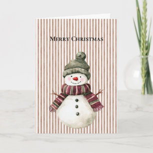 Brown Stripes Christmas Snowman Karte
