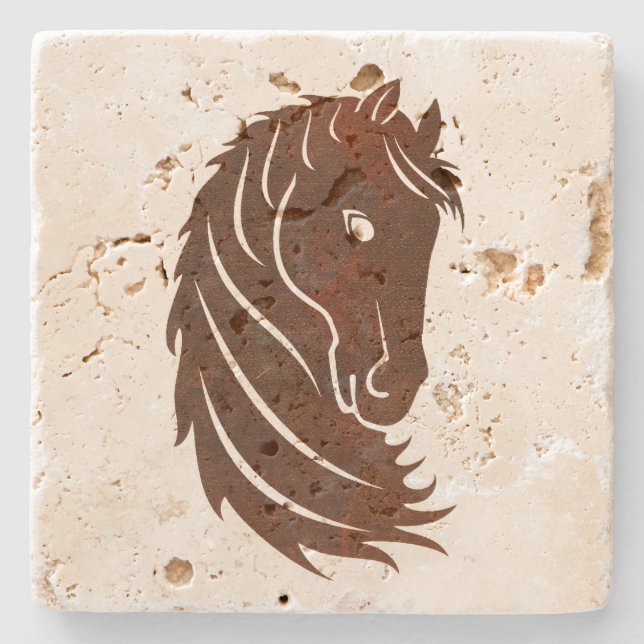 Brown Stylized Pferdeprofil-Stein-Untersetzer Steinuntersetzer (Vorderseite)