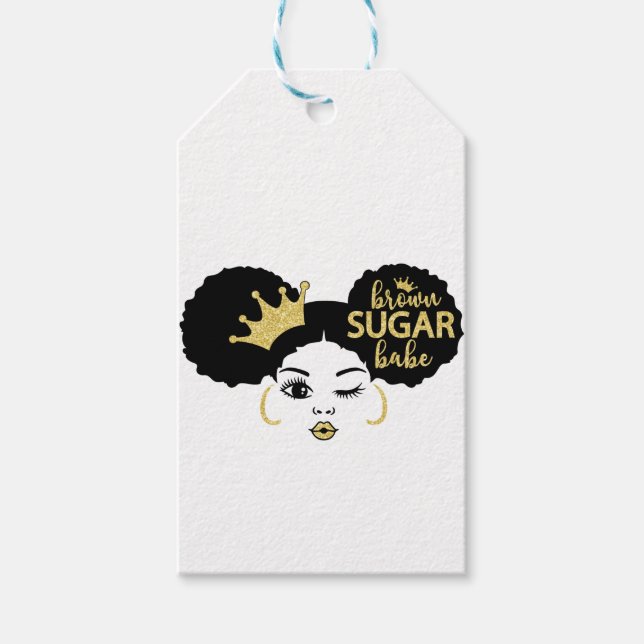 Brown Sugar Babe in Schwarz und Gold Geschenkanhänger (Vorderseite)