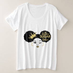Brown Sugar Babe in Schwarz und Gold Große Größe T-Shirt