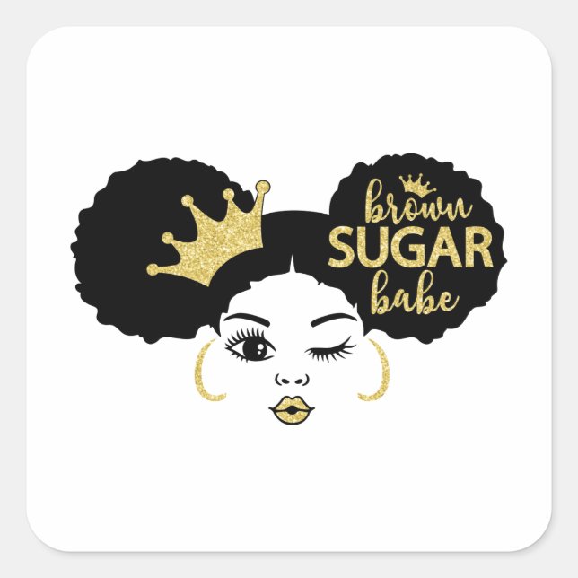 Brown Sugar Babe in Schwarz und Gold Quadratischer Aufkleber (Vorderseite)