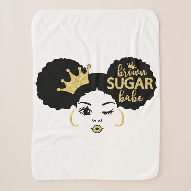 Brown Sugar Babe in Schwarz und Gold Sherpadecke (Vorderseite)