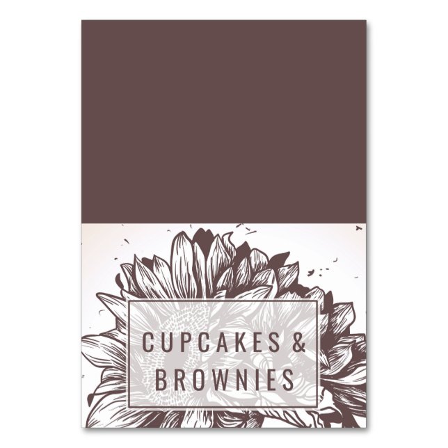 Brown Sunflower Buffet Food Labels Tischnummer (Vorderseite)