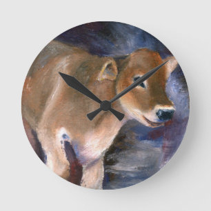 Brown Swiss Calf Wall Clock Runde Wanduhr