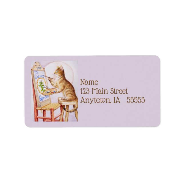 Brown Tabby Artist Cat Malerei Wasserfarben Adressaufkleber (Vorne)