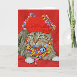 Brown tabby Hippie Valentine's or Birthday card Karte