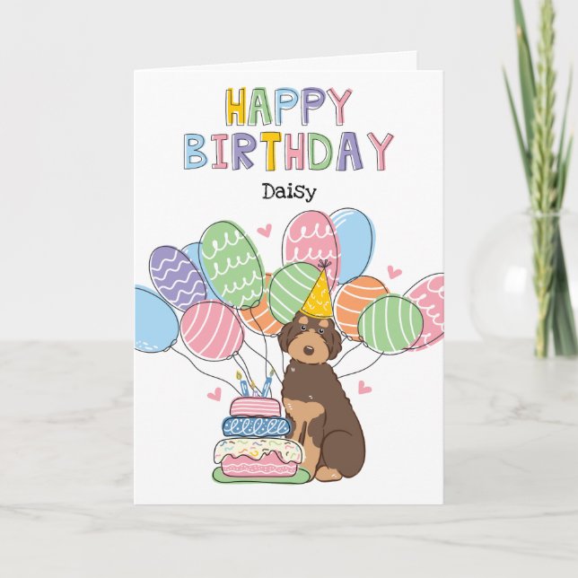 Brown Tan Aussiedoodle Dog Happy Birthday Karte (Vorderseite)