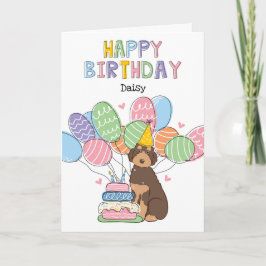 Brown Tan Aussiedoodle Dog Happy Birthday Karte
