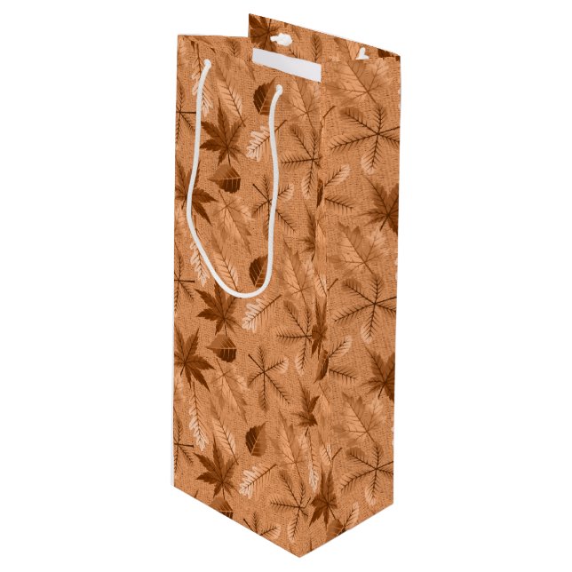 BROWN & TAN AUTUMN HERBSTLAUB GESCHENKTÜTE FÜR WEINFLASCHEN (Vorderseite Schrägansicht)